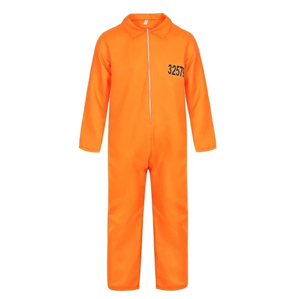 Mens Prisoner Costume Adult Orange Jumpsuit Men's Prison Coverall Long Sleeves Suit Halloween Inmate Cosplay Outfits Masquerade Party Clubwear Costumes Role Playing Outfits