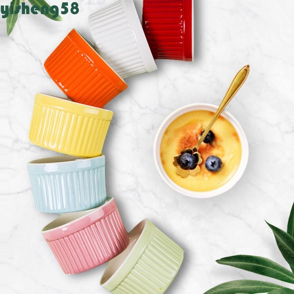 YISHENG 4Pcs Ramekins for Baking, Ceramic Mini Souffle Cups, Dishwasher-Safe Various Sizes Stackable Oven Safe Creme Brulee Dishes Souffle