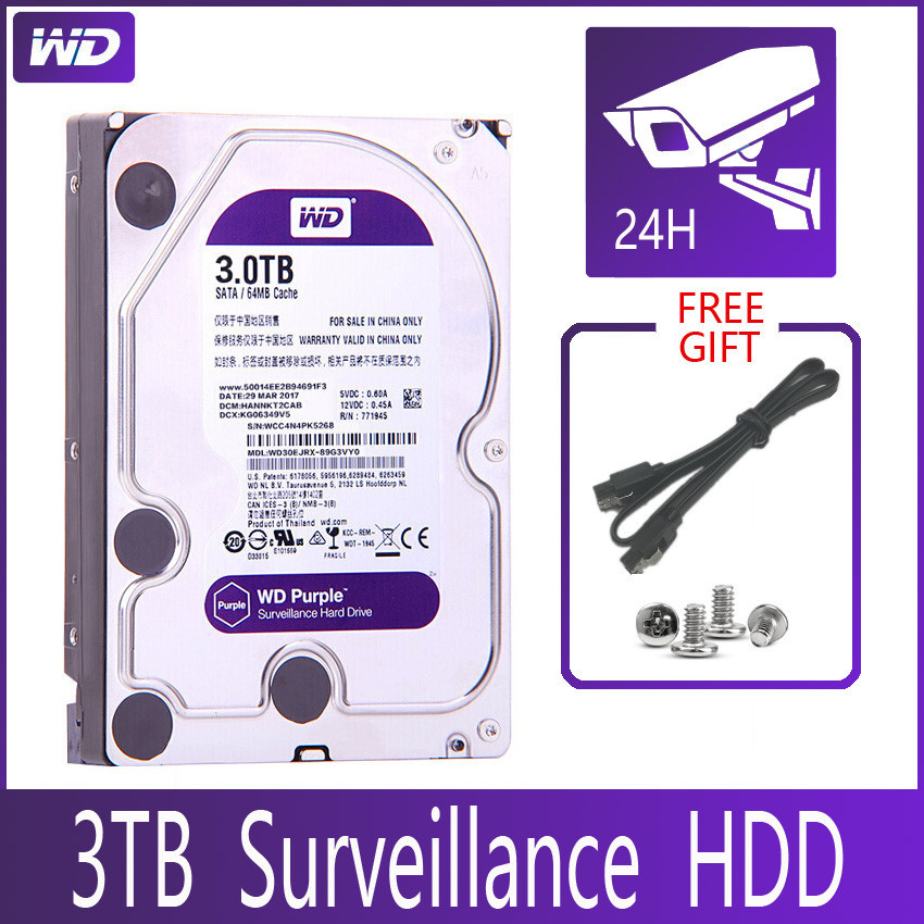 WD PURPLE Surveillance 3TB Hard Drive Disk SATA III 64M 3.5" HDD HD Harddisk For Security System Video Recorder DVR NVR CCTV