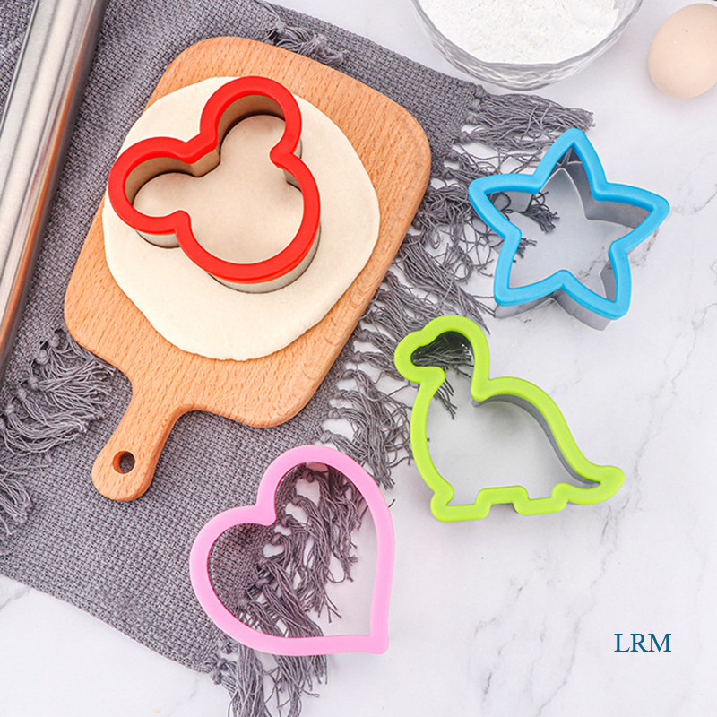 LRM 4Pcs Bread Decruster Sandwich Cutter Pancake Maker Heart Square Circle Dinosaur Shape DIY Cookie Cutters Gift