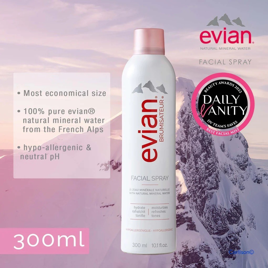 EVIAN Facial Spray 300ml l Made from Pure Natural Mineral Water from French Alps (EXP: July 2026)