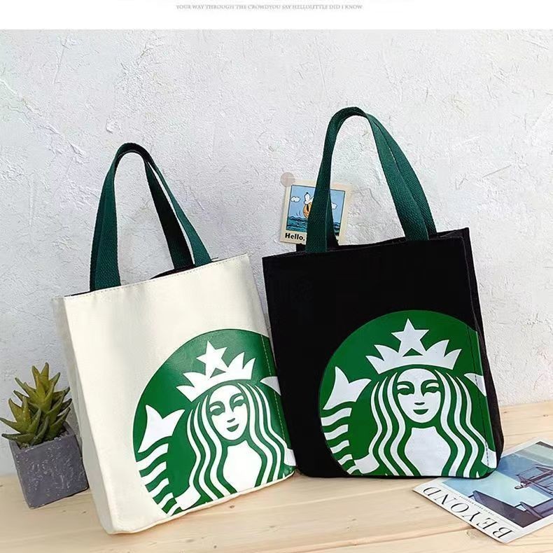 Canvas Bag Female All-Match Rice Student Starbucks Canvas Bag Bento Handbag Office Worker Lunch Box Takeaway Tote HUXI