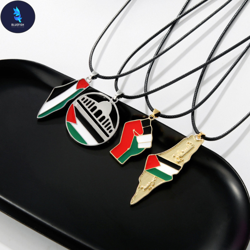 BF Palestine Flag Necklace Pendant Gold Silver Plated Palestinian Stainless Steel Choker Chain Jewelry Men Women