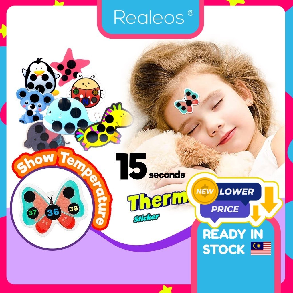Realeos 15 seconds fever Cartoon Baby LCD Forehead Thermometer Sticker Kids Adult Body Fever Infant Mum Nursery 3D体温贴