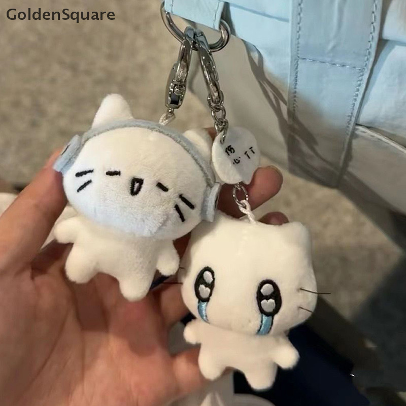 GG Cute Headphones Kitten Couple Keychain Mini Crying Cat Doll Plush Keyring Cartoon Dog Bee Bag Pendant Ch Backpack Decoration M