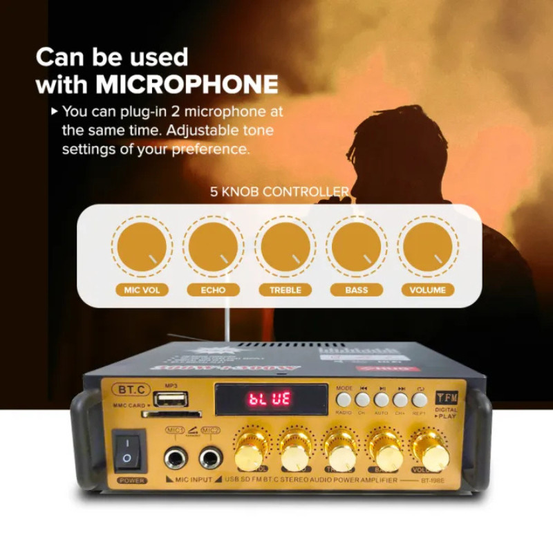 BT-198E 300W+300W Digital HIFI Bluetooth Stereo Audio Amplifier with Bass and Treble Control Bluetoth Power Amplifier