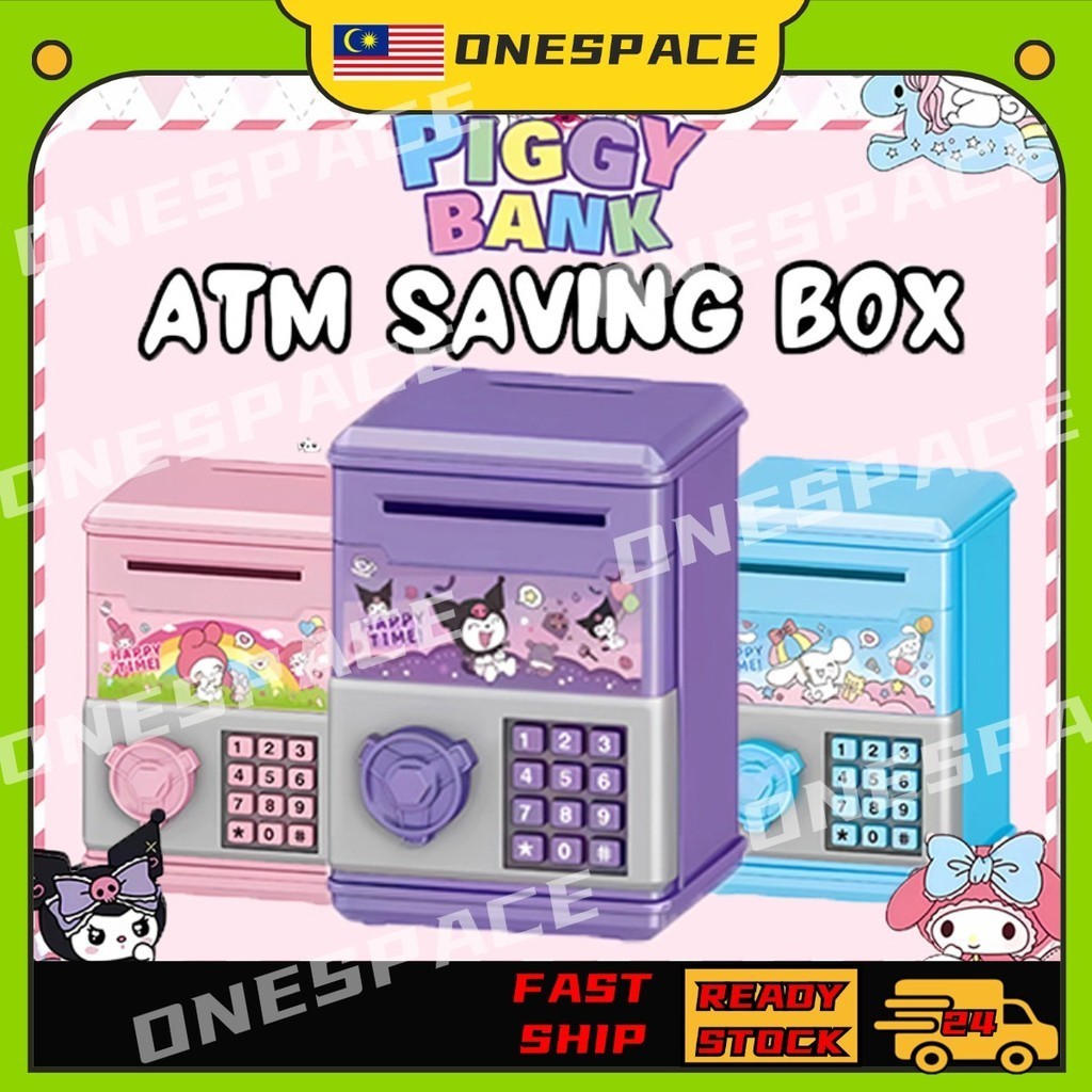 Kuromi Piggy Bank For Kids Tabung Duit Kanak Kanak ATM Cute Toys Girls Gifts Save Money Cartoon Coin Banks Storage Box扑满