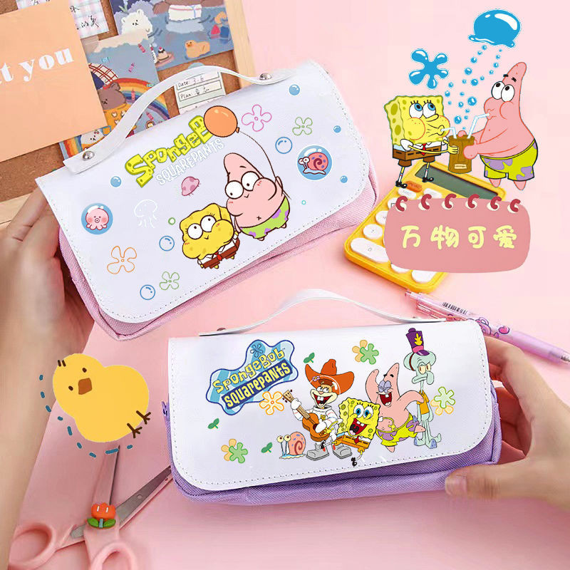 [Hot Sale] SpongeBob SquarePants Pencil Case Crab Boss Pie Daxing Creative Merchandise Stationery Box Large Capacity Student High-Value Pencil Case School M