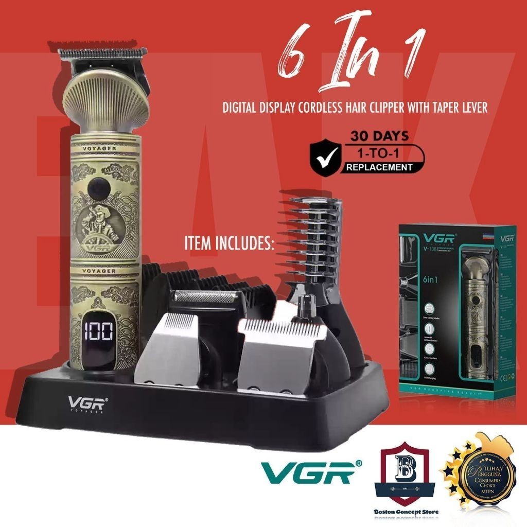 ORIGINAL VGR V-106 Professional Hair Clipper Hair Cut Mechine Nose Trim 6in1 USB Charging V106 V109 Shavor Razor 6 In 1