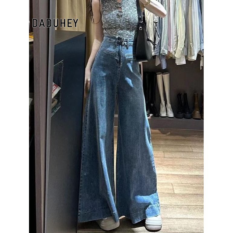 DaDuHey Straight Slightly Flared Wide Leg Jeans High Waist All-Matching Loose  Mop Pants For Women
