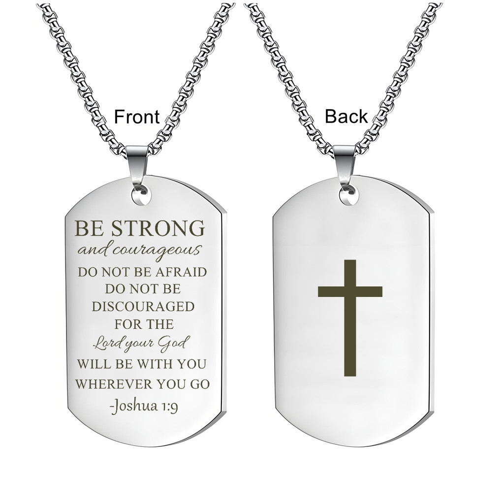 Men's Bible Verse Cross Tag Pendant Necklace,Christian Inspirational Necklace for Men Stainless Steel Dog Tag Religious Jewelry Gift for He