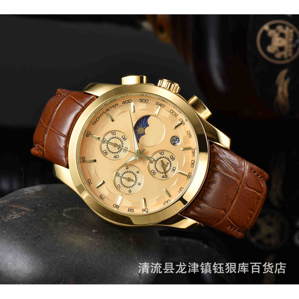 2022Foreign Trade Goods Six-Pin Quartz Men's Leather Belt Watch Calendar Talk Watch Factory Wholesale