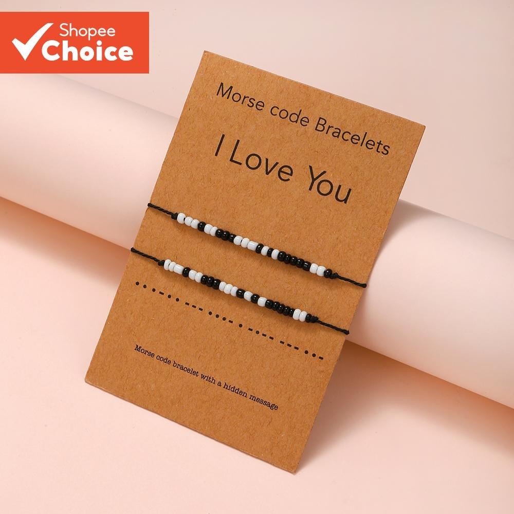1 Piece of Simple and Unique Design "I Love You" Morse Code Bracelet - Handcrafted by Women - Creative Bead Stringing for Rice Bead Jewelry - Personalized Card - Couple's Bracelet Couple Bracelet