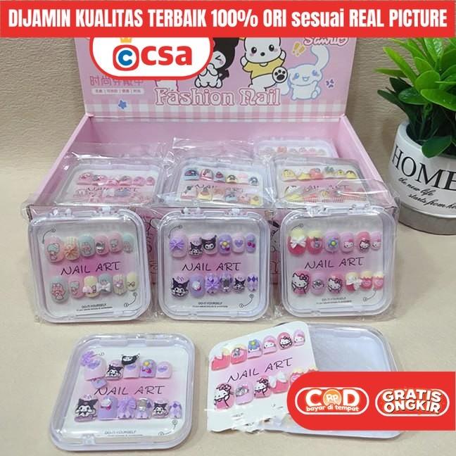 Nail Art False Nails + Glue for Cute Children Press On Nails Kids 3D 12 pcs Cute Cartoon Character Motifs Nail Sticker Kids