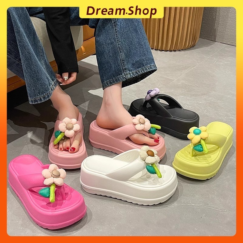 {DR} Ladies Sandals Flower Beach Sandals A Bunch of Flower Accessories Summer New Style Casual All-Match Anti-Slip Soft Sole Heightened Wear-Resistant Outdoor Travel Size: 36 @-