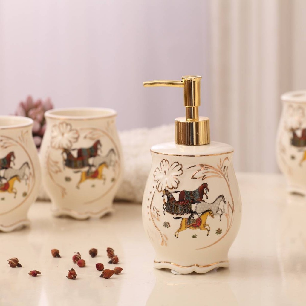 Pump Cap Bottle New Design Sense Ivory Porcelain Ceramic Bathroom Five-Piece Set Storage Storage Double Wash Lotion Bottle Toilet