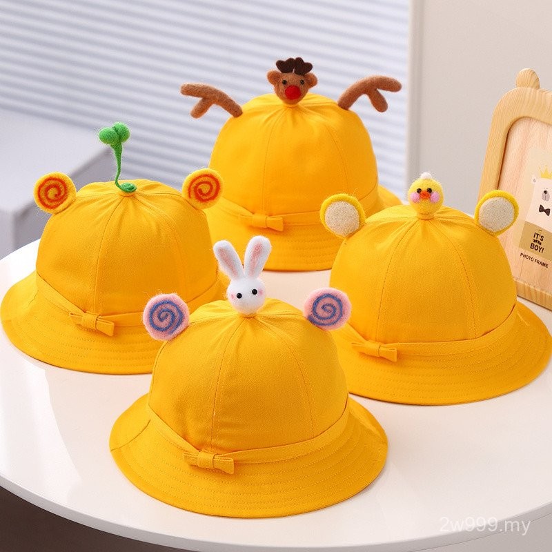 Japanese Style Students Spring Outing Yellow Cap Boys and Girls Cute Baby Fisherman Hat Children's Parent-Child Group Building Sun Hat Big Mountaineering Outdoor Sun-Shade All-Match Hat