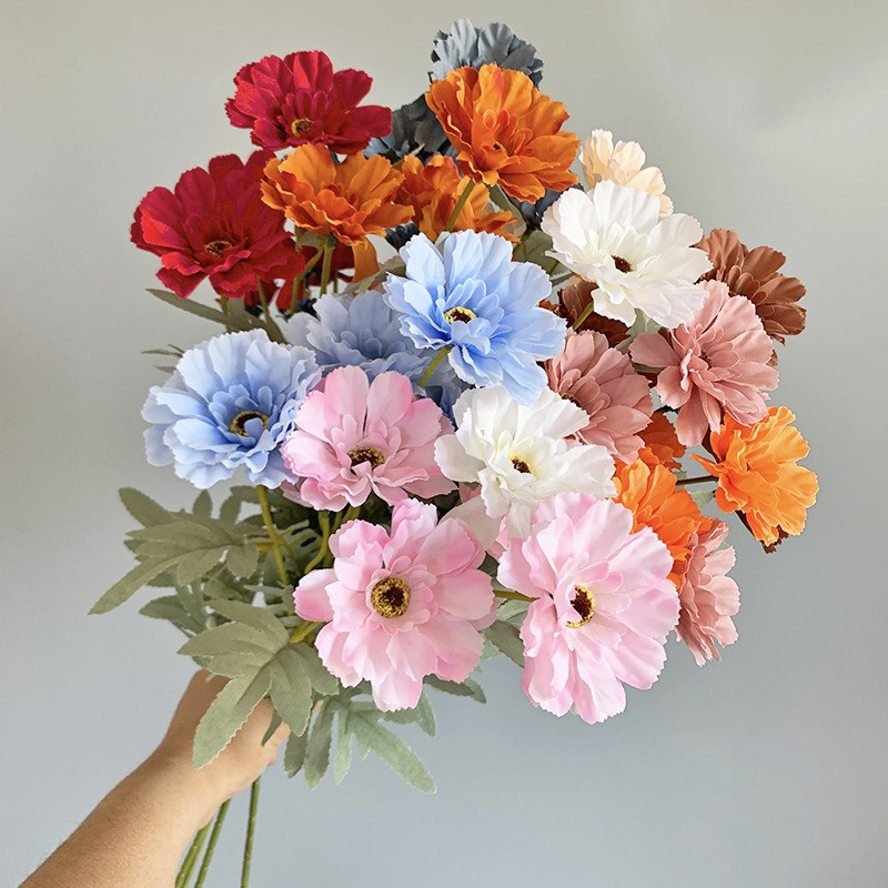 [1stalk] 6 Heads Zinnia Artificial Flower | Bunga Hiasan | Fake Daisy Flower Wedding Home Decoration
