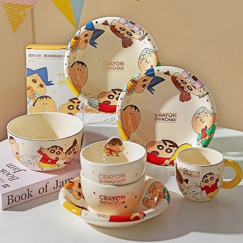 ❤Molly Preferred Crayon Shin-Chan Ceramic Tableware Rice Bowl Noodle Bowl Flat Plate Mug Cute Tableware Gift Box Packaging Microwave Available