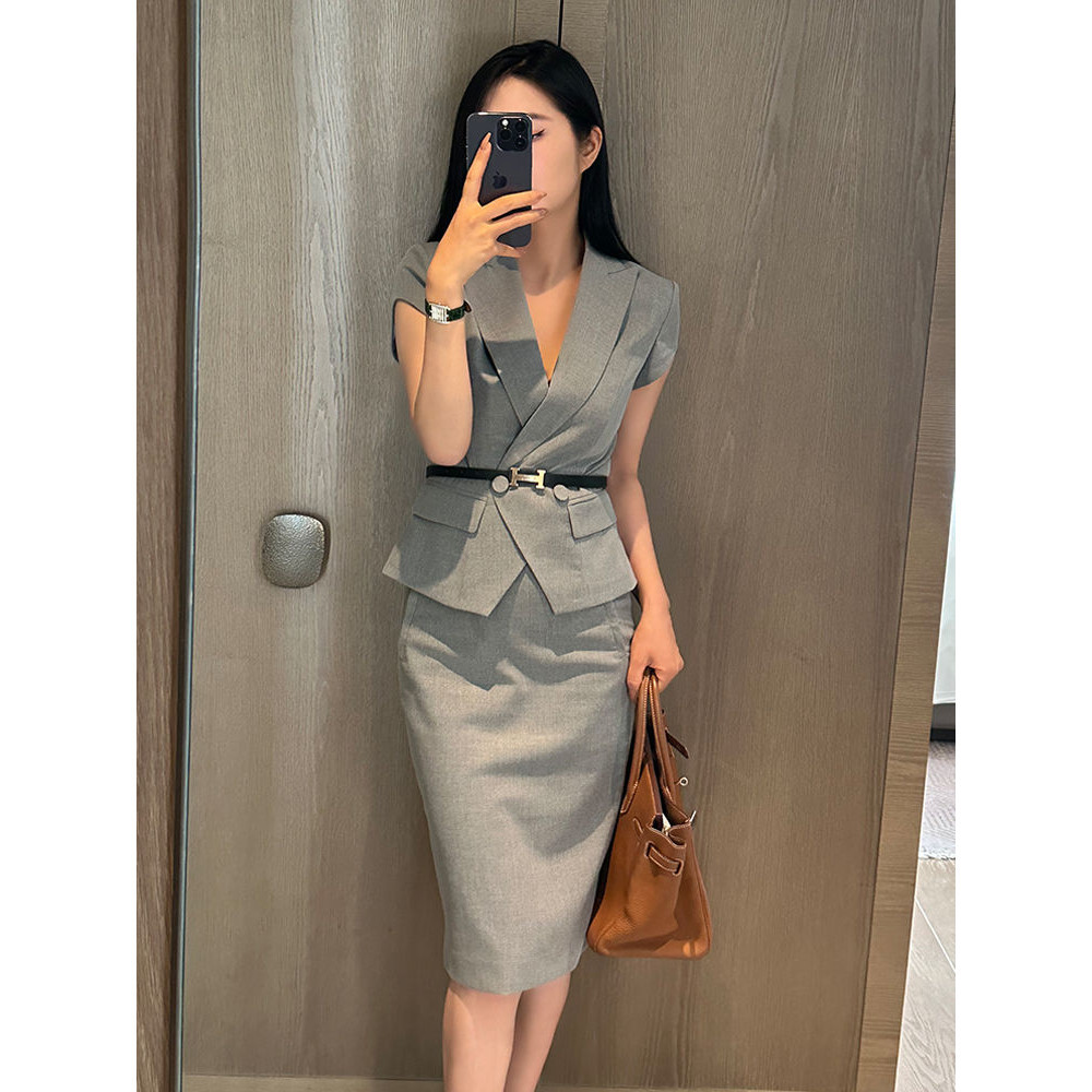 Suit Women's Summer Business Attire Short-Sleeved Suit Slim-Fit Slimming Ol Workplace Skirt Two-Piece Suit