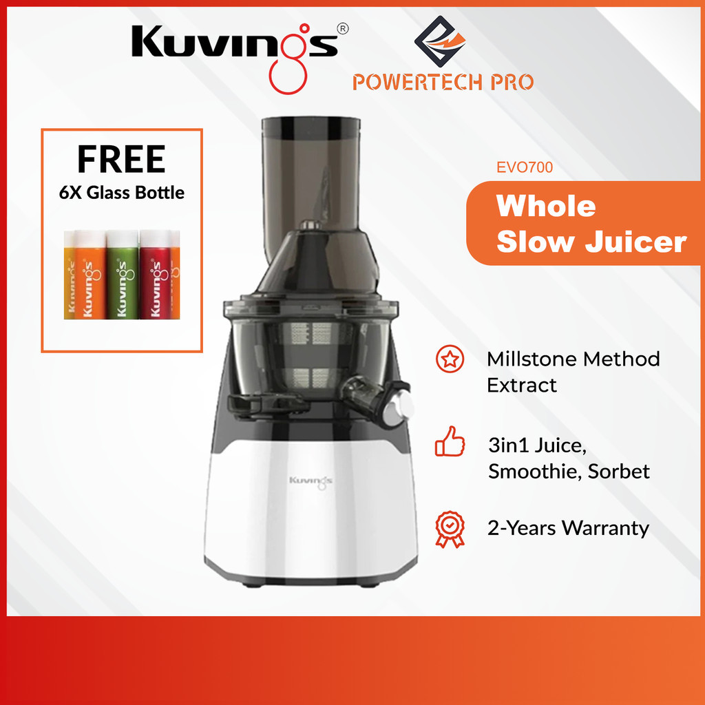 Kuvings Whole Slow Juicer 3 in 1 Straight Chute Millstone Extract Refined Robin (EVO700)-Pearl White