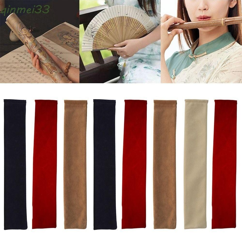 QINMEI Calligraphy Paintings Bag, Chinese Brush Velvet Cloth Folding Hand Fan Bag, Dustproof Gifts Packing High-end Vintage Flute Protector Case Cover Posters