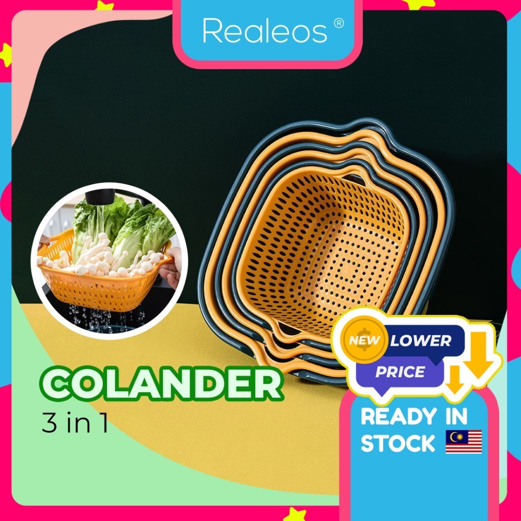 Realeos 6 IN 1 Strainer & Colander For Fruits and Vegetables Washing Drainer Basket Holder Kitchen Double Drain