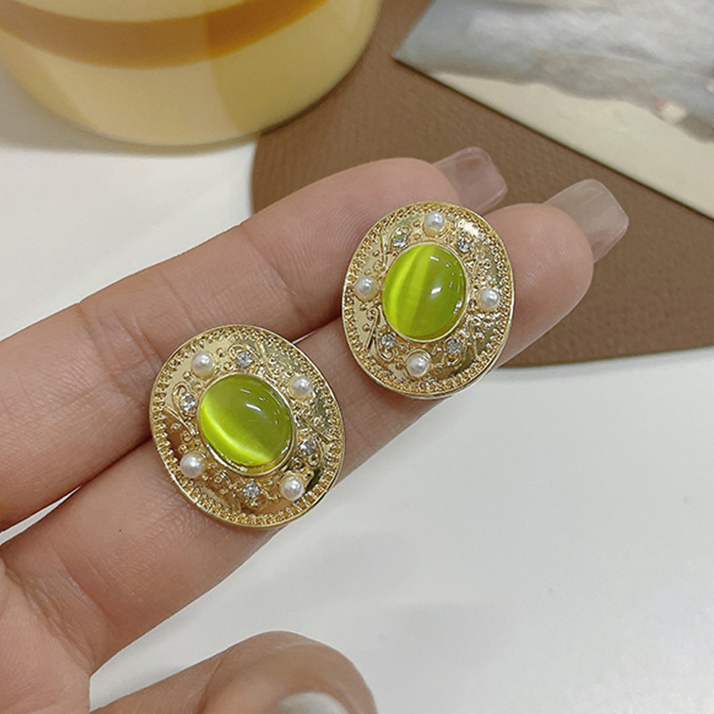 1Pair New Chinese Light Green Cat's Eye Earrings To Sleep Without Taking Off The Internet Celebrity Niche Everything