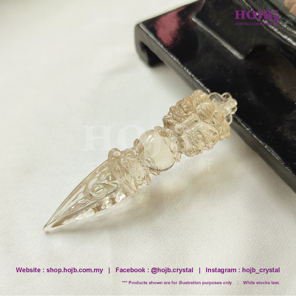 HOJB Brazilian Citrine Dorje Phurba Fine Craft Feng Shui Charm/Pendant 18x80mm 聚寳軒巴西黄水晶精工金刚普巴(金刚降魔杵)吉祥风水摆件/吊坠18x80mm