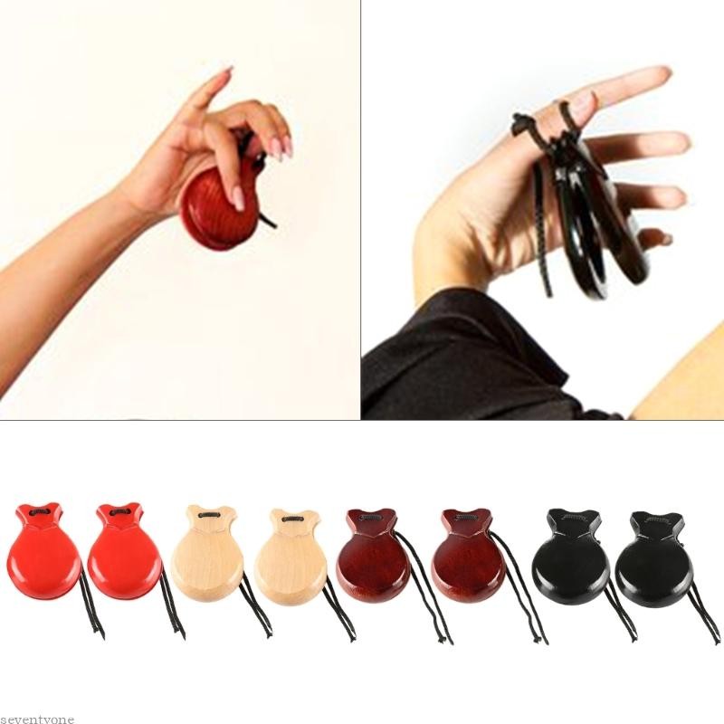 seve 2Pcs Traditional Castanet Spanish Castanets Flamenco Dance Castanets with String Hand Clapper Orff Music Instrumen