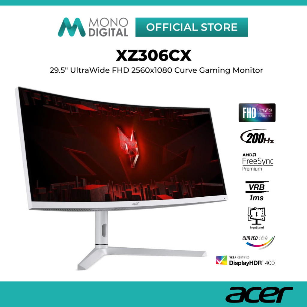 ACER 29.5" NITRO XZ306CX UWFHD (2560x1080@200HZ) VA PANEL CURVE LED GAMING MONITOR (1MS VRB, INPUT:H