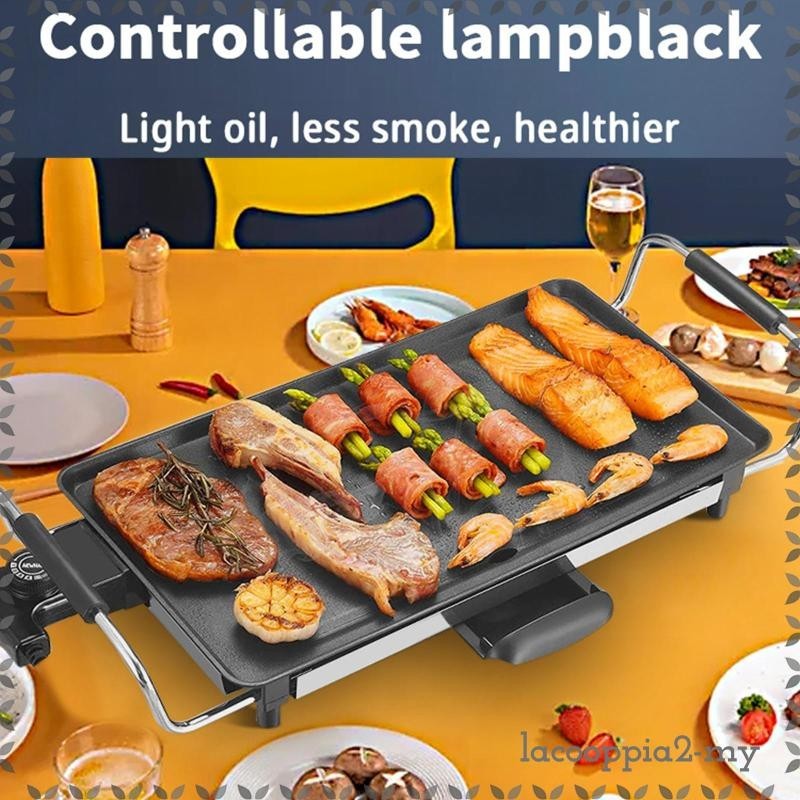 [LacooppiabcMY] Electric Grill BBQ Household Nonstick Stay Cool Handles Korean Party Indoor Flat Griddle Electric Skillet