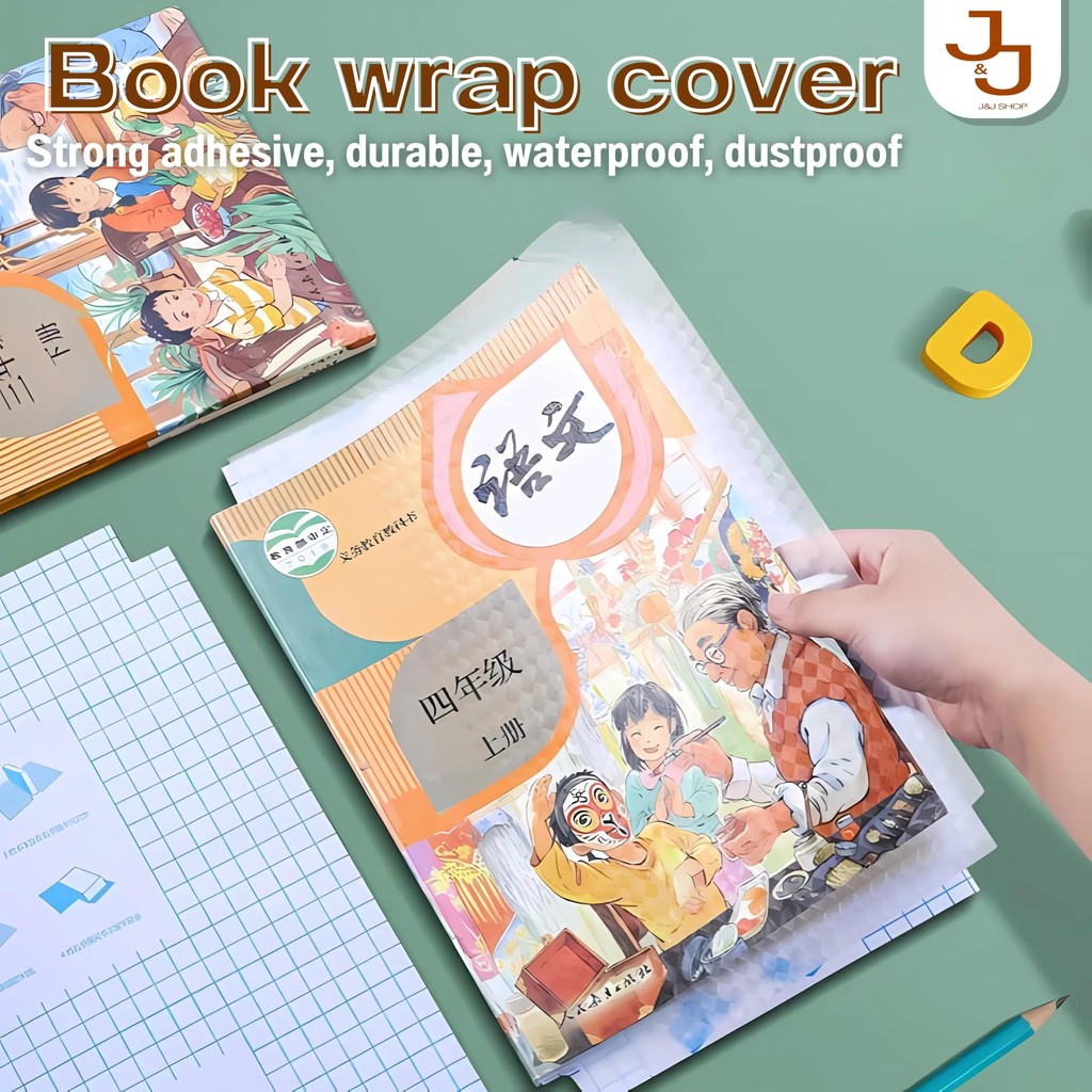 10 sheets Self-adhesive Book Pembalut Buku Teks Book Wrapper Transparent Self Adhesive Book Cover