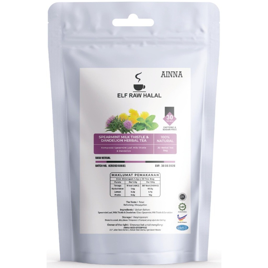 Fashion Trendy Spearmint Milk Thistle Dandelion Herbal Tea 30 Bag Natural Premium Blend Travel - Image 2