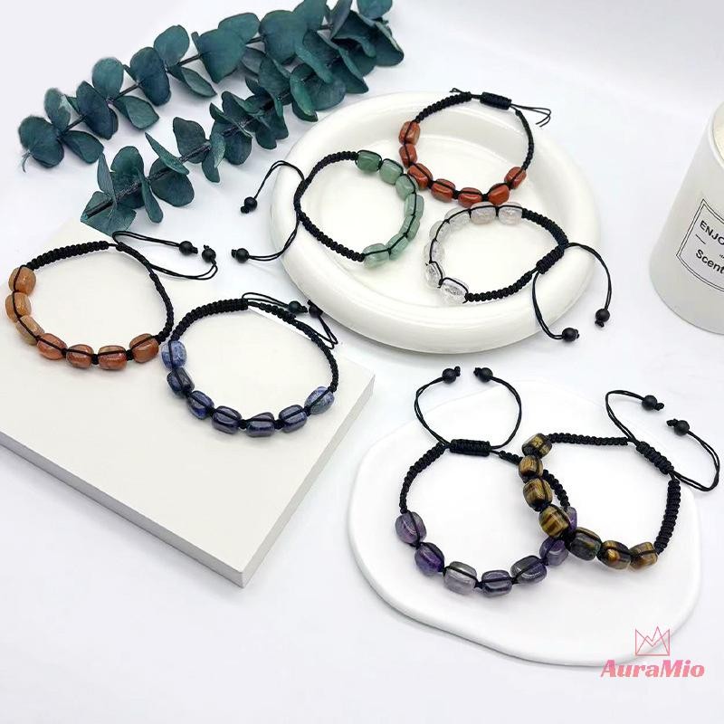 [AuraMio] New Handmade Natural Stone Bracelet With Clear - Artisan Woven Gemstone Jewelry For Stylish Accessories new