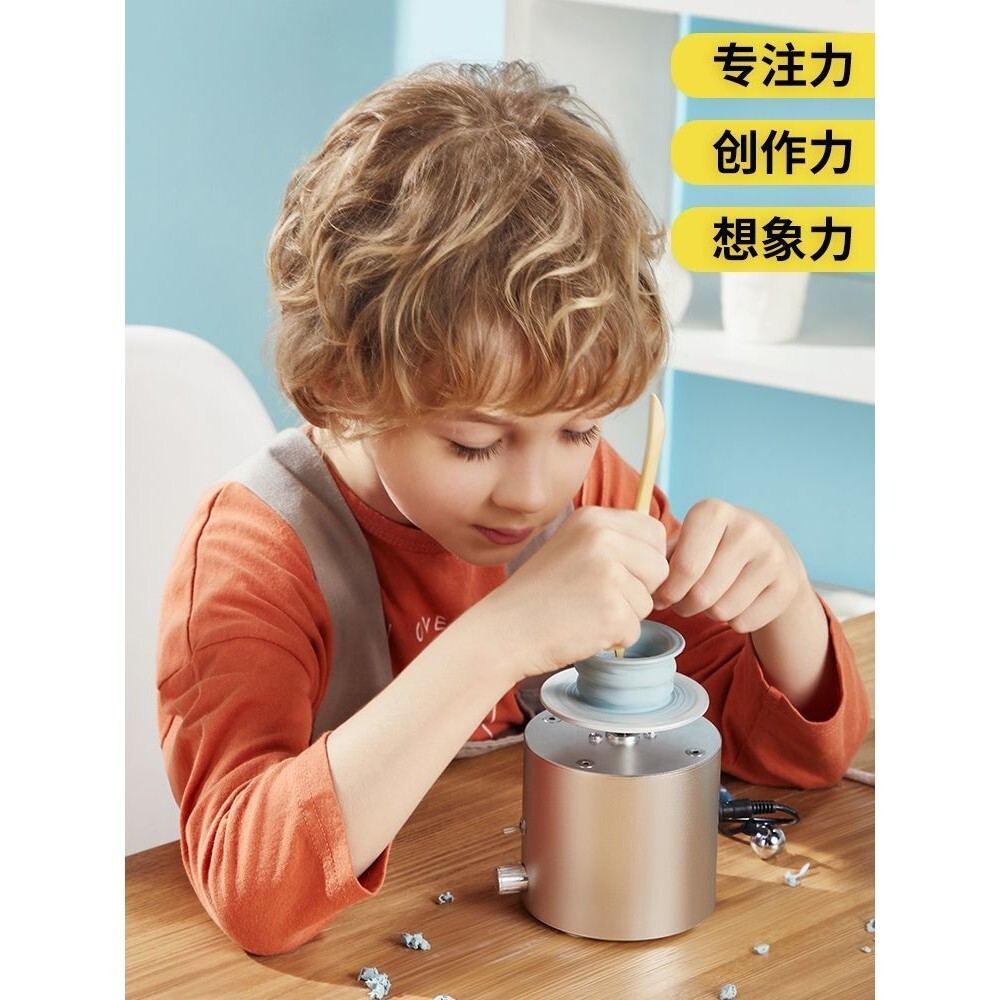 Mini Pottery Wheel for Children, Small Handcrafted Fingertip Pottery Machine Handmade Creative Craft diy Clay Machine Gift Set