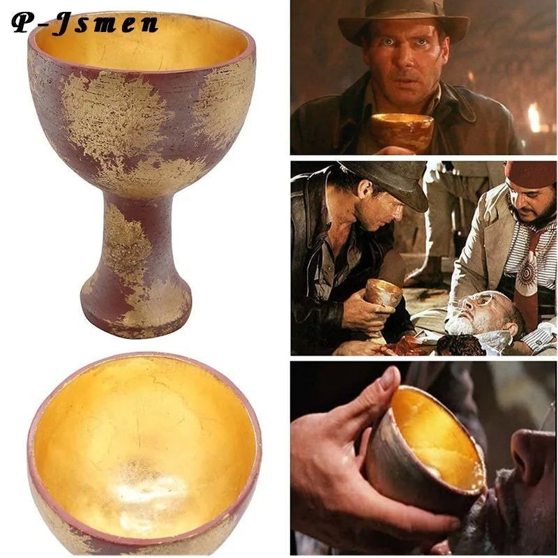 Indiana Jones Holy Cup Grail Crafts 1:1 Resin Replica Halloween Cosplay Prop The Last Crusade Cup Christ Chalice Golden Resin