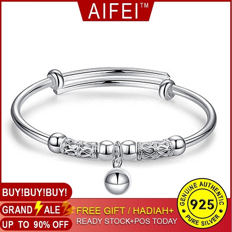 AIFEI silver 925 original Retro Classical Wind Bell Bracelet Palace Bell Internet Celebrity Bracelet Young Special-Interest Design Jewelry accessories gelang-S1