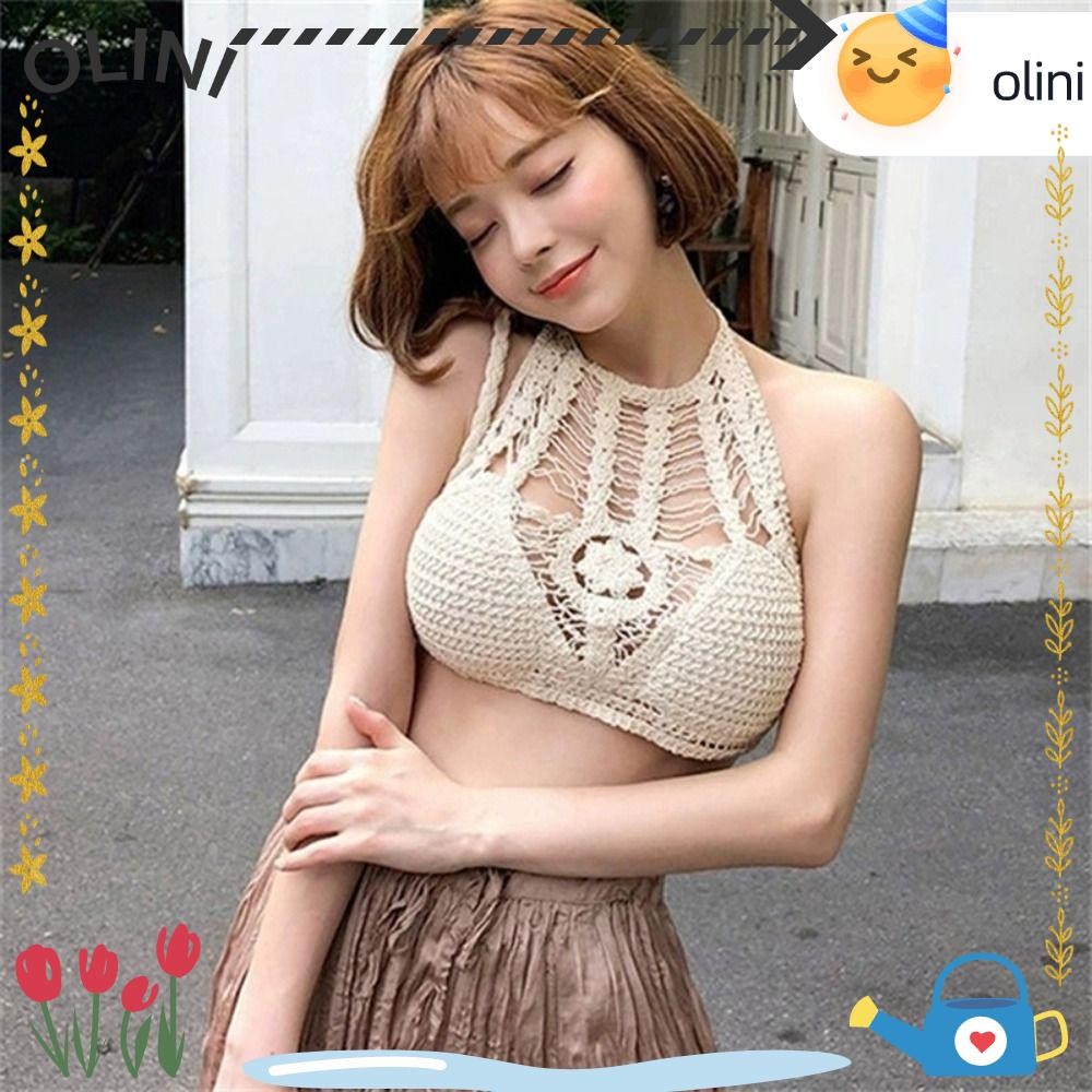 Lace-up Backless Camisole, Hollow Tassel Tube Top Embroidered Vest, Built-in Bra Lace Knitted Cotton Camisole [OLINI]