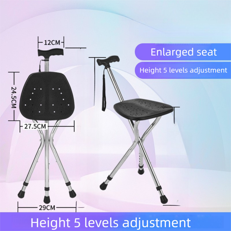 Walking Cane Stool Elderly Anti-slip Folding Walking Cane Chair、walking aid、walking cane、tongkat orang tua、tongkat lipat、tongkat 4 kaki、Foldable walking stick for elderly、tongkat kaki 4、拐杖椅子-- * &