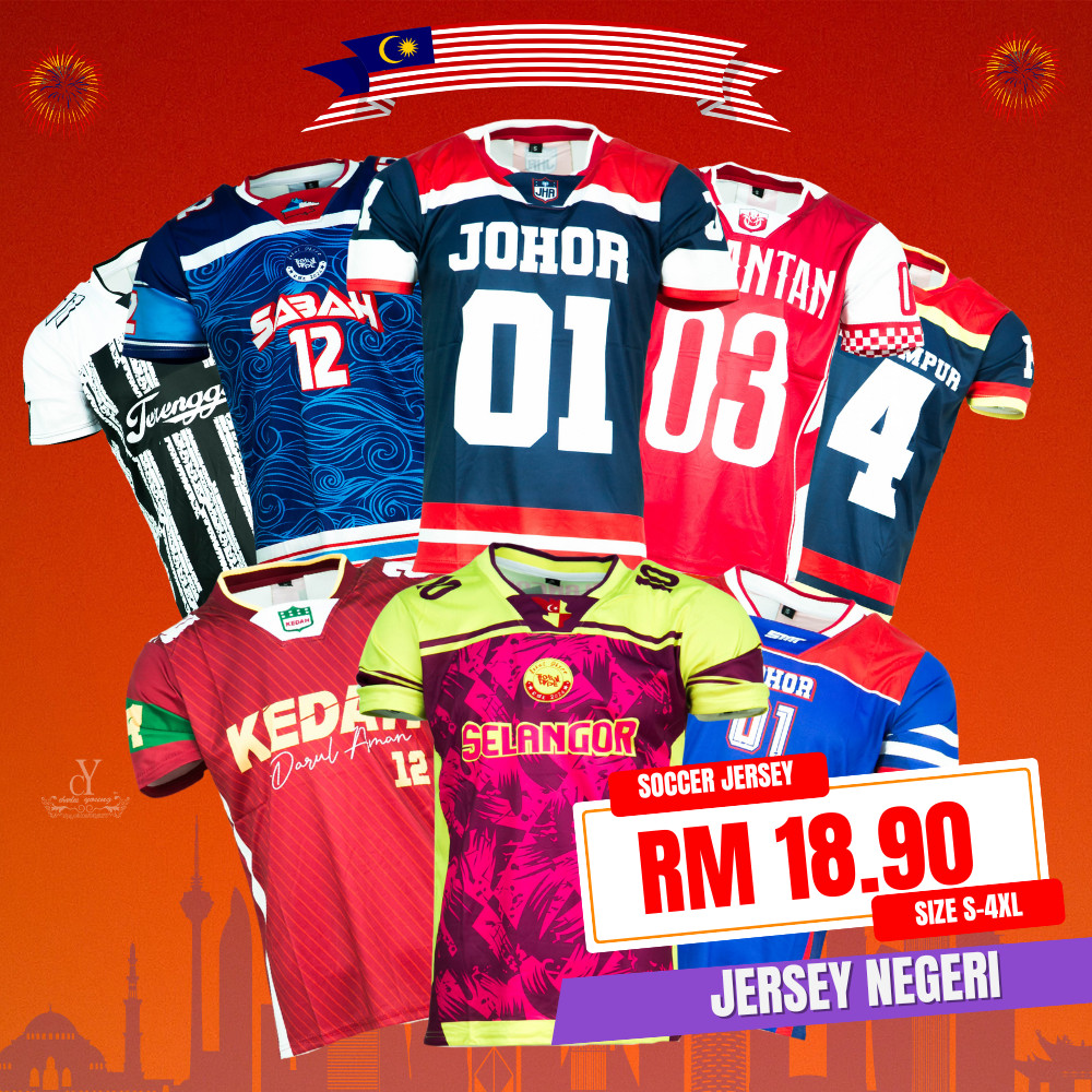 CY 24628(S-4XL)Jersey Negeri /Baju Bola Malaysia / Baju Jersi /JOHOR/ SELANGOR/KELANTAN/TERENGGANU