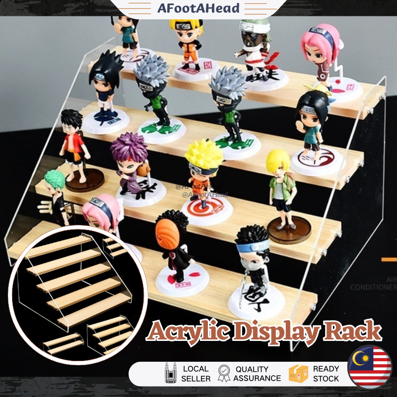 3/4/5 Tier Wood Acrylic Display Stand Cosmetics Jewellery Showcase Anime Handicraft Car Model Transparent Ladder Shelf