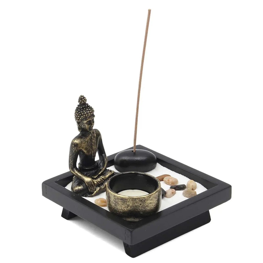 Personal Zens Buddha Garden Meditation Sand Rocks Tealight Incense Holder Candle Holder Home Serenity Room Decor Burner Gift