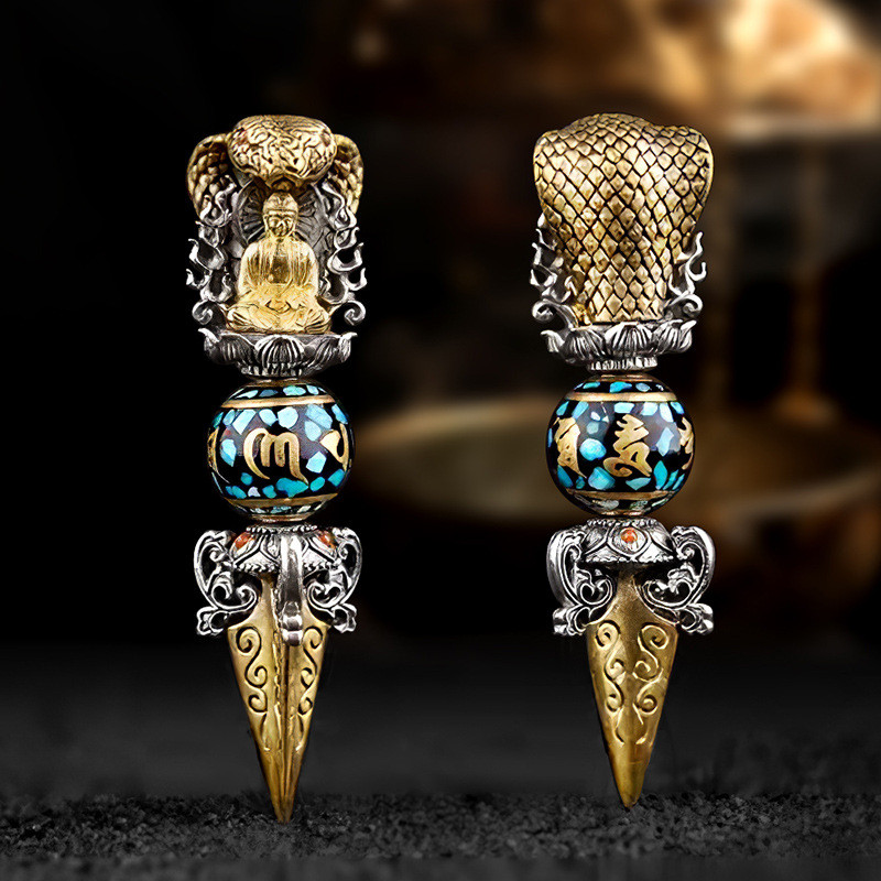 【梵净川FERNCA】释迦牟尼转动松石珠金刚杵吊坠男女款项链挂件 Sakyamuni Rotating Turquoise Beads Vajra Pendant Men Women Necklace Pendant