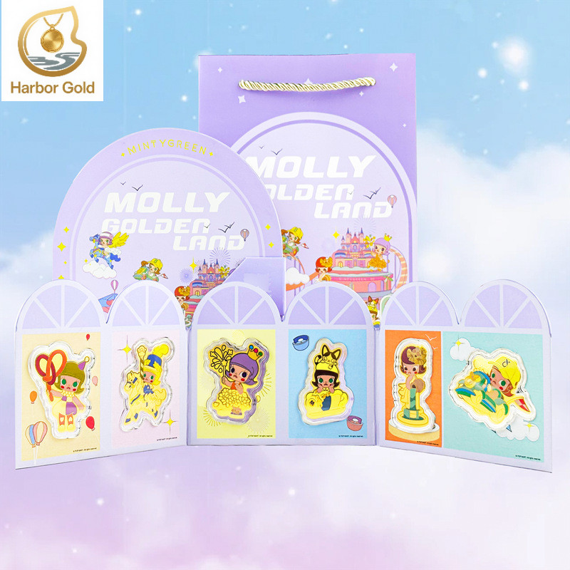 【Harbor Gold】POP MART MOLLY Gold Bar 6-Piece Set 999/24K（1.2g）Pure Gold Slice Combination Gift Box