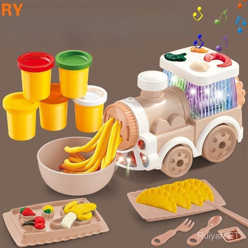 RY Children Play House Toy Music Train Noodle Maker Colorful Mud Toys Girls' Tableware Kitchenware Supermarket Gift