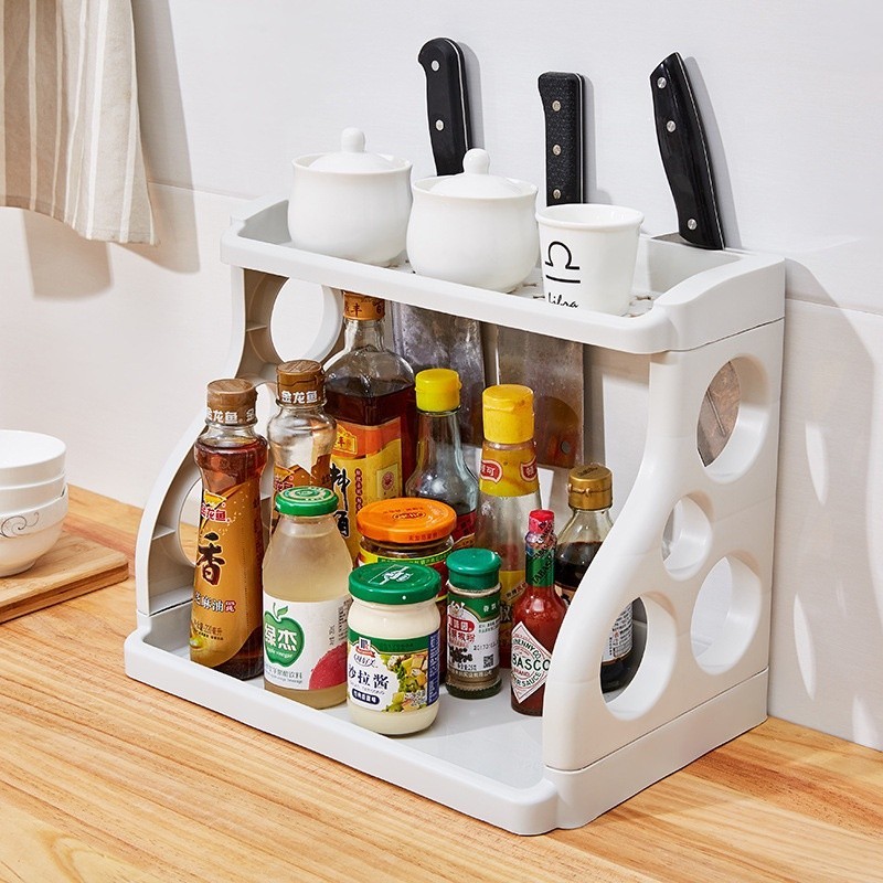 Double Layer Kitchen Rack Organizer Shelf Seasoning 2 layer Floor Knives Holder Condiments Organizer