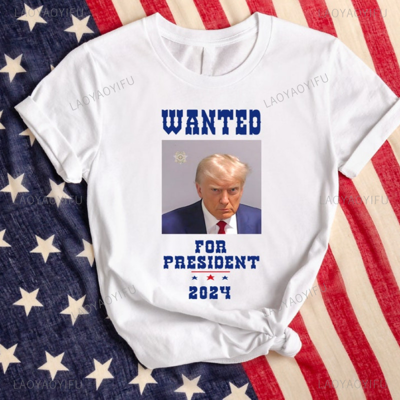 Wanted Trump for President 2024 Woman TShirt Donald Trump Fulton County Georgia Mugshot Shirt Mugshot Trump 2024 Cotton Tops