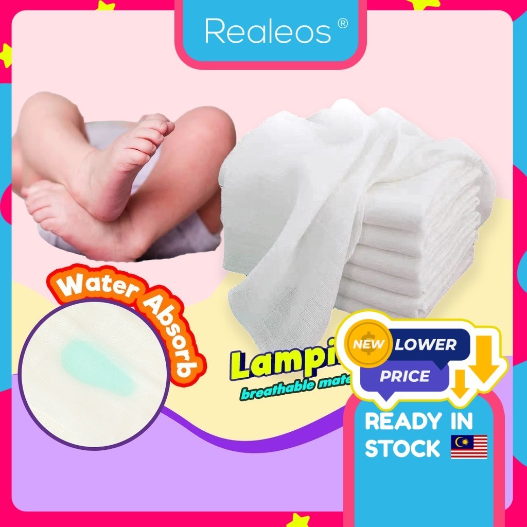 Realeos Plain Lampin White Muslin Baby Cloth Diaper Nappy Breathable Bamboo Fiber Shawl Swaddle Kain Bayi