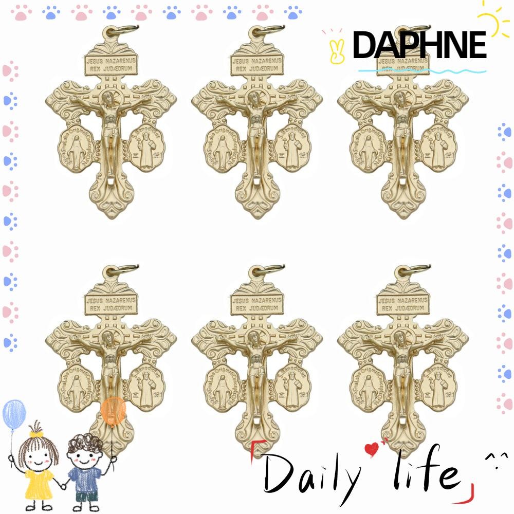 DAPHNE-HOME 6Pcs Pardon Crucifix, Meaningful Multipurpose Catholic Crucifix, 1.4×2.2 Inches Alloy with Medal Design Catholic Rosary Parts Making Catholic Prayer Beads Pendants